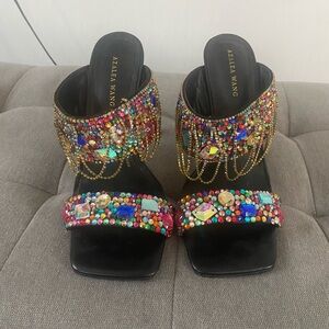 Vibrant Mosaic Patterned Heels with Beadwork